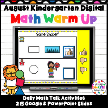Preview of August Kindergarten Digital Math Warm Up For GOOGLE SLIDES