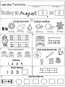 August Kindergarten Morning Work FREEBIE (Common Core) by Emily Ames