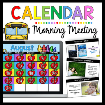 Preview of August Kindergarten calendar morning meeting Digital Google Slides Phonics