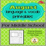 August Language and Vocabulary Printables for Middle Schoo