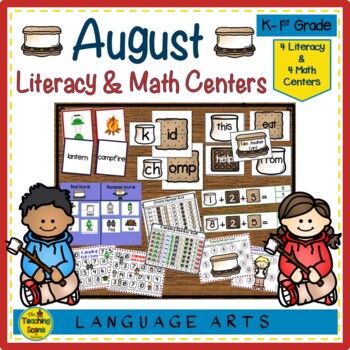 Preview of August Literacy & Math Centers:  Camping & S'mores Theme