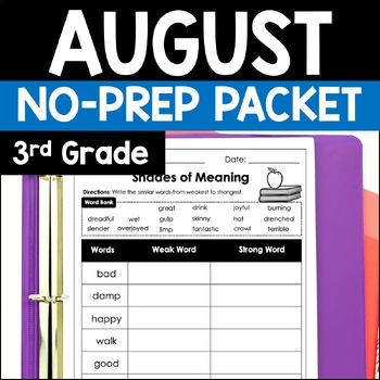 Preview of August Math & Reading Packet | 3rd Grade Summer Activities | Back to School