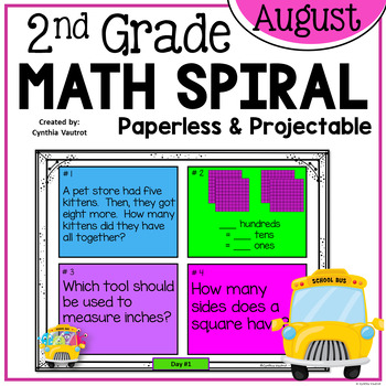 Preview of August Daily Math Spiral for 2nd grade (Common Core)