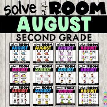 Preview of August Math Task Cards - 2nd Grade Back to School Activities - Centers Stations