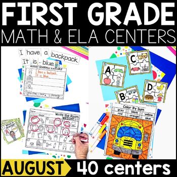 Preview of August Math and Literacy Centers for First Grade