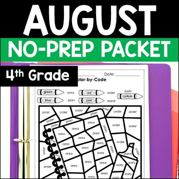 Preview of August Math and Reading Packet | 4th Grade Back to School Review Activities