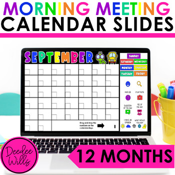 Preview of Morning Meeting Slides Calendar Digital Resources for Kindergarten & 1st Grade