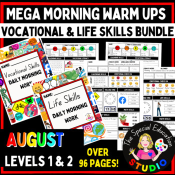 Preview of August Morning Work Bundle Special Education Life Skills & Vocational Warm Up