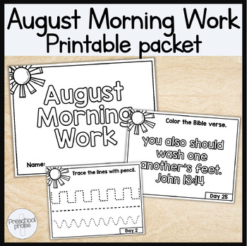 Preview of August Morning Work Printable Packet! Preschool + Kindergarten Bible Curriculum