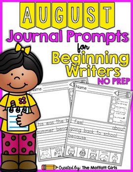 Preview of August NO PREP Journal Prompts for Beginning Writers