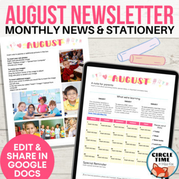 August Newsletter Template EDITABLE Google Doc Calendar & Stationery ...