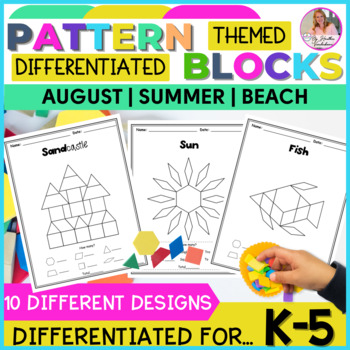 Preview of August Pattern Blocks | Shapes Puzzles For Math Centers | 2D Shape Mats