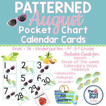 Preview of August Patterned Pocket Chart Cards
