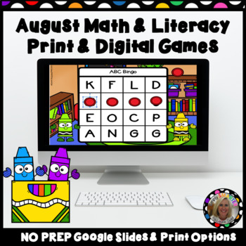 Preview of August Math and Literacy Print AND Digital Games for Google Slides