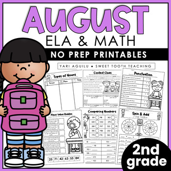 Preview of August Printables | Second Grade Review Worksheets | Grammar, Reading & Math