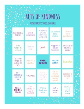 August SEL Acts of Kindness Bingo by Mrs Humphries Counseling Corner