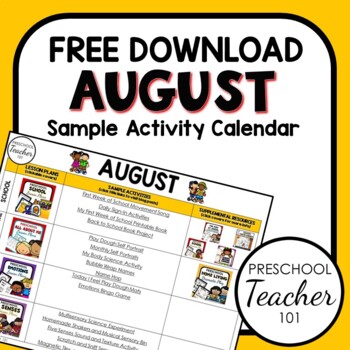 Preview of August Sample Activity Calendar for PreK and K