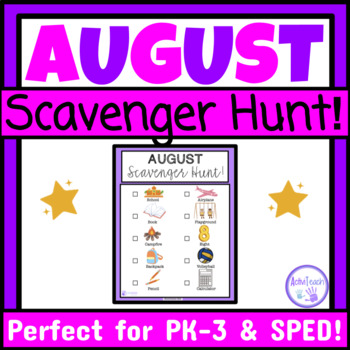 Preview of August Activity Scavenger Hunt Preschool Elementary Special Ed Back to School