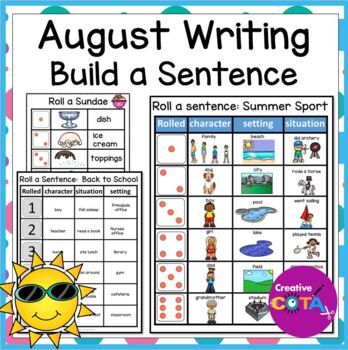 Preview of Occupational Therapy August Roll a Silly Sentence or Story Writing Centers