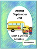 August September Back to School Math & Literacy Worksheets