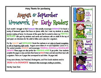 August & September READING Homework Sample by Kindergarten with Susie