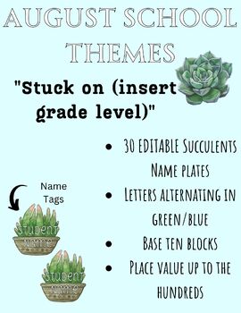 Preview of August Succulent Classroom Theme