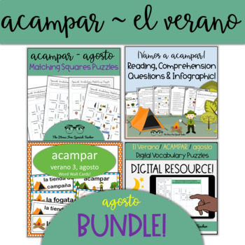 Preview of August / Summer BUNDLE - Word Wall, CI Reading Practice & Puzzles!
