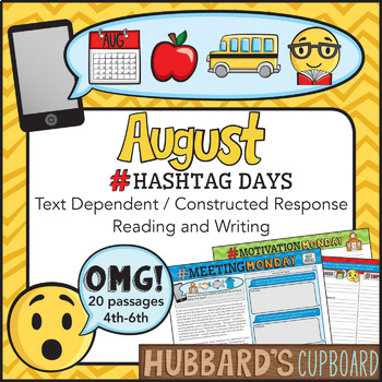 Preview of Back to School Passages w/ Writing Prompts - August Morning Work Text Evidence