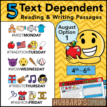 Preview of August Text Dependent Reading - Text Dependent Writing Prompts (Option 1)