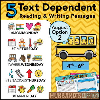 Preview of August Text Dependent Reading - Text Dependent Writing Prompts (Option 2)