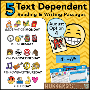 Preview of August Text Dependent Reading - Text Dependent Writing Prompts (Option 4)