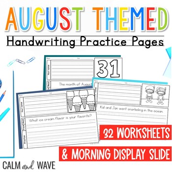 August Themed Handwriting Practice Worksheets by Calm and Wave | TPT