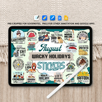 Preview of August Wacky Holidays Digital Stickers, 31 PNG Funny Awareness Sticker