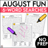 August Word Searches Hard & Easy for Summer School Activit