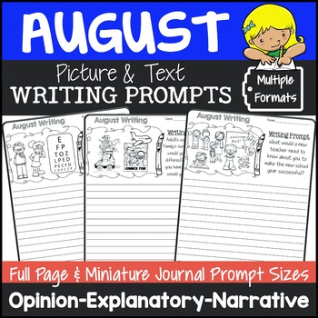 Preview of August Writing Picture Prompts | August Journal Prompts with Pictures