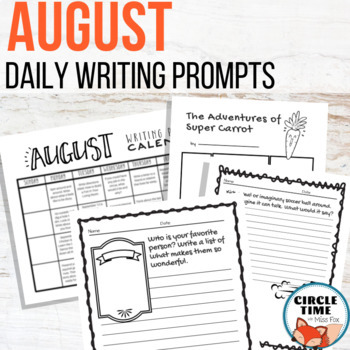 Preview of August Writing Prompts Back to School NO PREP Daily Journal