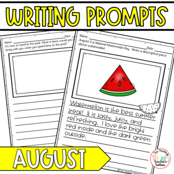 Summer Writing Prompts August by The Thinking Teacher's Toolbox | TpT