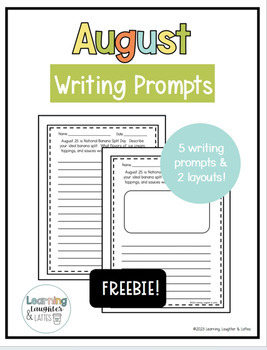 August Writing Prompts by Learning Laughter and Lattes | TPT