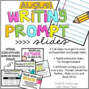 August Writing Prompts: A PAPERLESS Resource Compatible w/Google Slides & PPT