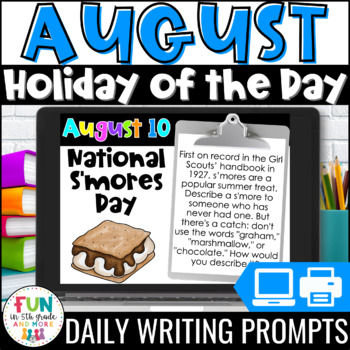 Preview of August Writing Prompts | Morning Meeting | National Holidays | Daily Writing