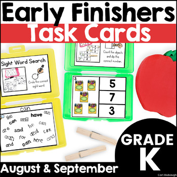 Preview of August and September Early Finisher Activities Task Card Boxes for Kindergarten