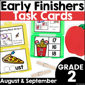 Preview of August & September Early Finisher Activity Task Card Boxes for 2nd Grade Centers