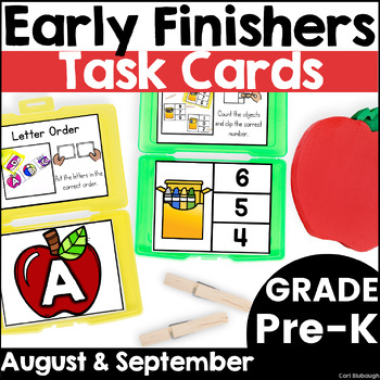 Preview of August and September Early Finisher Activity Task Card Boxes for Pre-K Centers