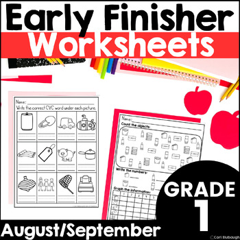 Preview of August and September Fall Early Finisher Worksheet Packets for 1st Grade