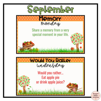 August and September Morning Meeting Writing Prompts - Google Slides ...