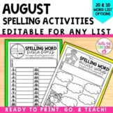 August editable spelling activities August word work Edita