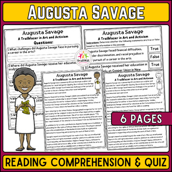 Preview of Augusta Savage Nonfiction Reading Black History & Women's History Month Resource