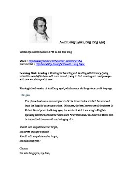 Preview of Auld Lang Syne (long long ago) Poetry and New Years Eve