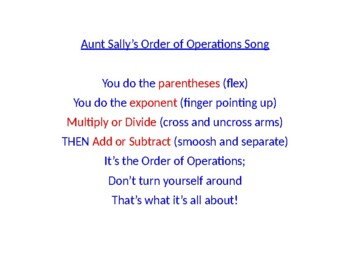 Preview of Aunt Sally's Order of Operations Song