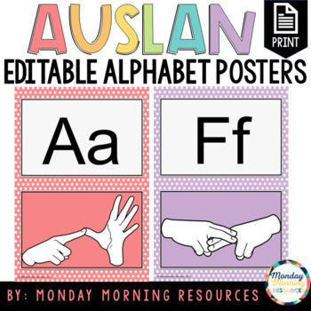 Preview of Auslan Alphabet Posters -Editable Classroom Posters in Pastel Polkadots theme